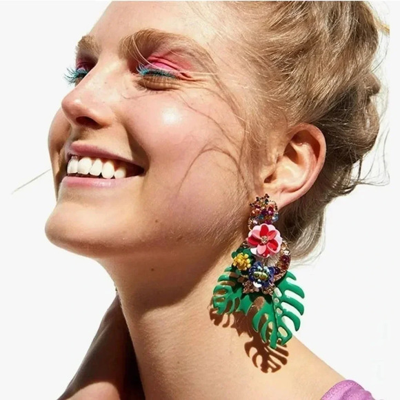 Zara  Rio Monstera Pink Leaf Earrings - Picture 5 of 14